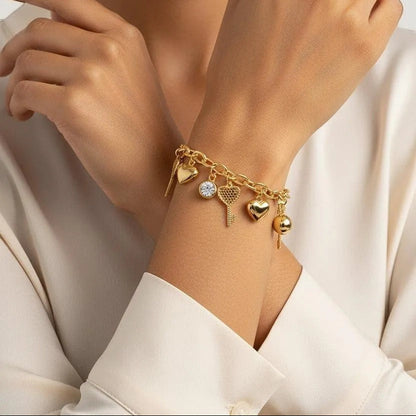 1ct Moissanite Multi-Charm Bracelet 18K Gold Plated S925 "Infinite Love" | Perlizia-Perlizia