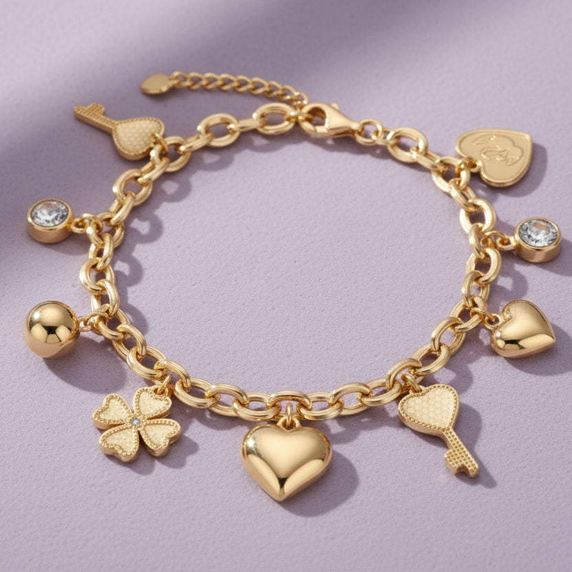 1ct Moissanite Multi-Charm Bracelet 18K Gold Plated S925 "Infinite Love" | Perlizia-Perlizia
