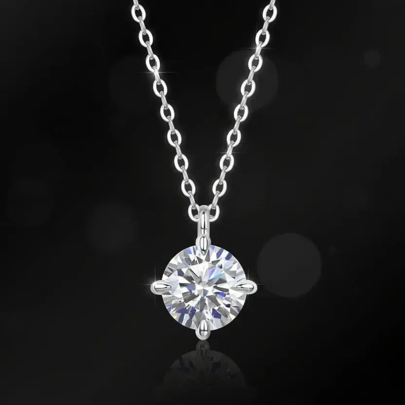 2ct Moissanite Solitaire Pendant Necklace S925 Platinum Plated "Round Rhythm" | Perlizia-Jewelry-Perlizia