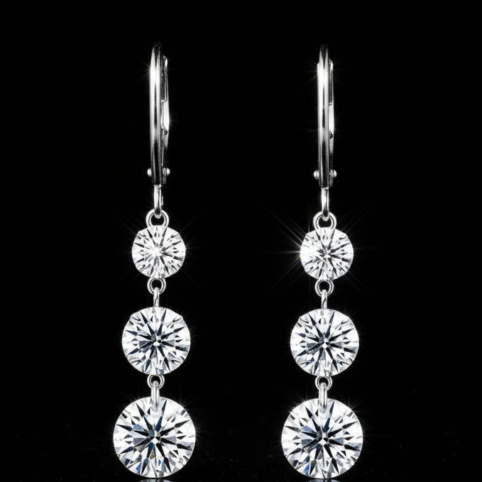 2ct Moissanite Triple-Stone Drop Earrings S925 Platinum Plated | Perlizia-Jewelry-Perlizia