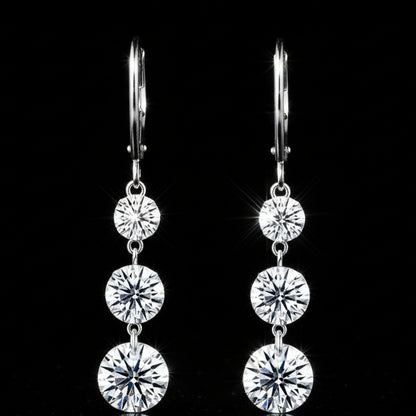2ct Moissanite Triple-Stone Drop Earrings S925 Platinum Plated | Perlizia-Jewelry-Perlizia