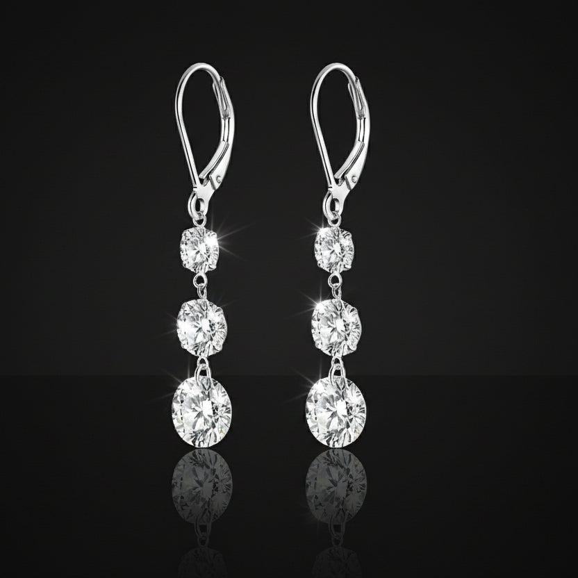 2ct Moissanite Triple-Stone Drop Earrings S925 Platinum Plated | Perlizia-Jewelry-Perlizia