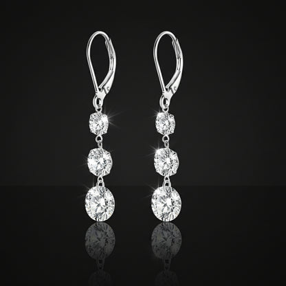 2ct Moissanite Triple-Stone Drop Earrings S925 Platinum Plated | Perlizia-Jewelry-Perlizia