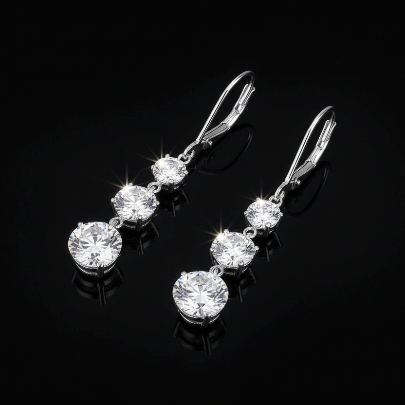 2ct Moissanite Triple-Stone Drop Earrings S925 Platinum Plated | Perlizia-Jewelry-Perlizia