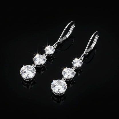 2ct Moissanite Triple-Stone Drop Earrings S925 Platinum Plated | Perlizia-Jewelry-Perlizia
