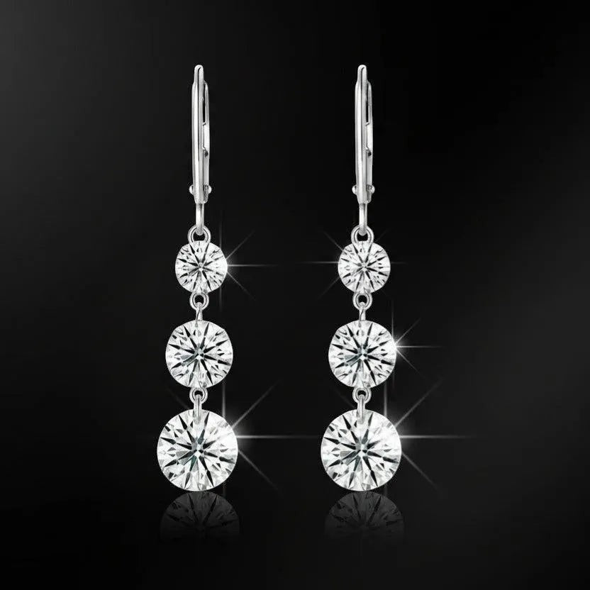 2ct Moissanite Triple-Stone Drop Earrings S925 Platinum Plated | Perlizia-Jewelry-Perlizia