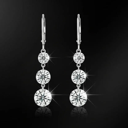 2ct Moissanite Triple-Stone Drop Earrings S925 Platinum Plated | Perlizia-Jewelry-Perlizia