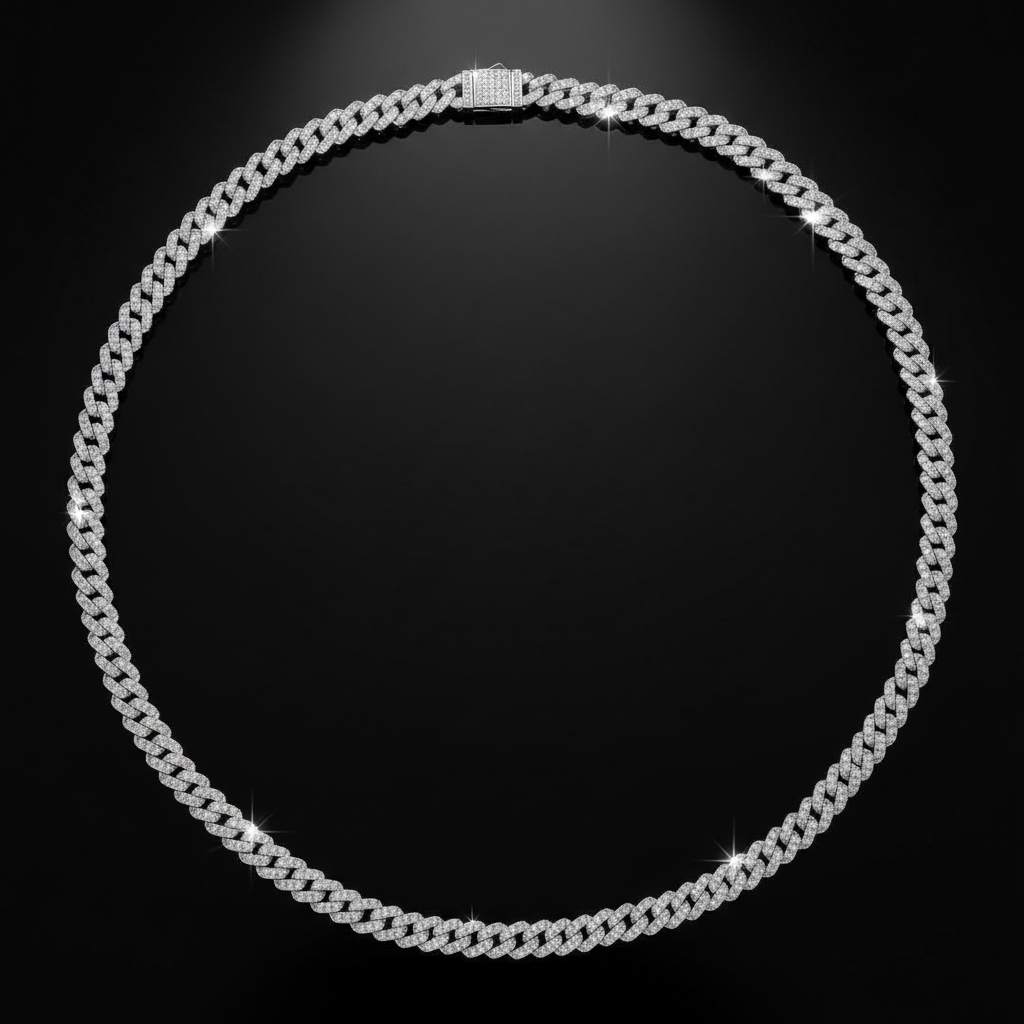 "Mayfly Mercury" 15.0ct TCW Iced-Out Moissanite Cuban Link Chain | 60cm (24") | S925 Platinum Plated | Perlizia