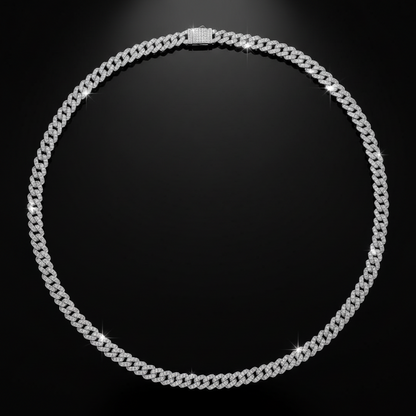 "Mayfly Mercury" 15.0ct TCW Iced-Out Moissanite Cuban Link Chain | 60cm (24") | S925 Platinum Plated | Perlizia