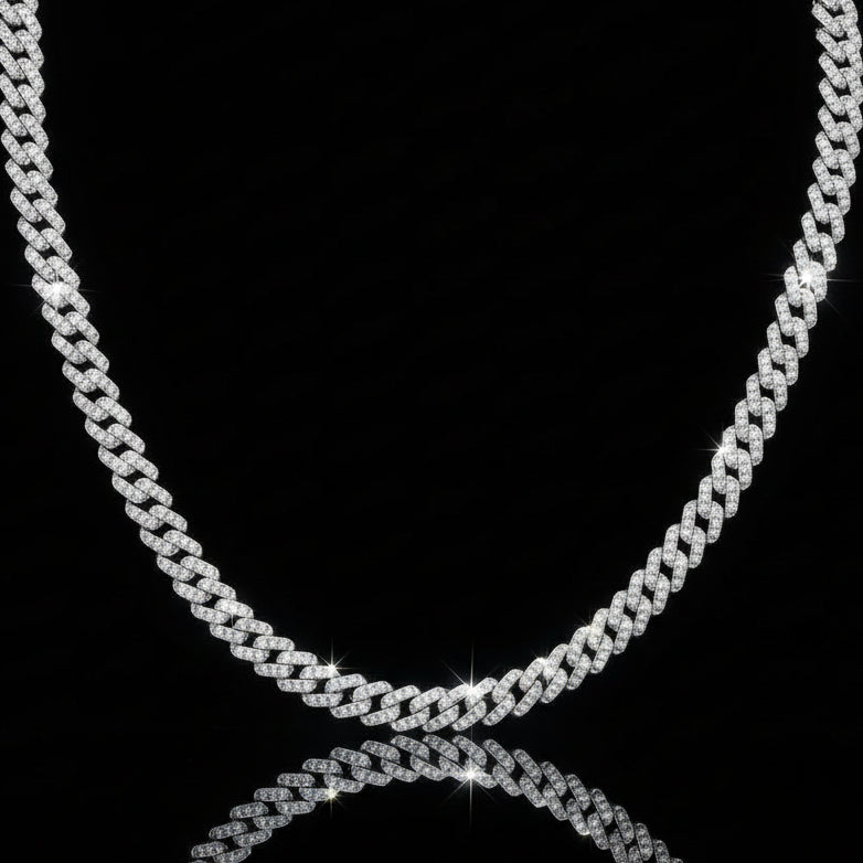 60cm Iced-Out Moissanite Cuban Link Chain S925 Platinum Plated | Perlizia-Perlizia