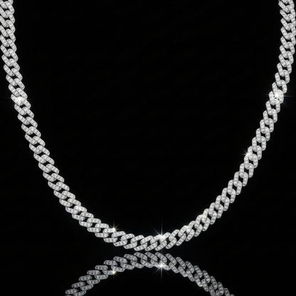 60cm Iced-Out Moissanite Cuban Link Chain S925 Platinum Plated | Perlizia-Perlizia