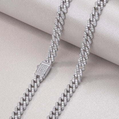 60cm Iced-Out Moissanite Cuban Link Chain S925 Platinum Plated | Perlizia-Perlizia
