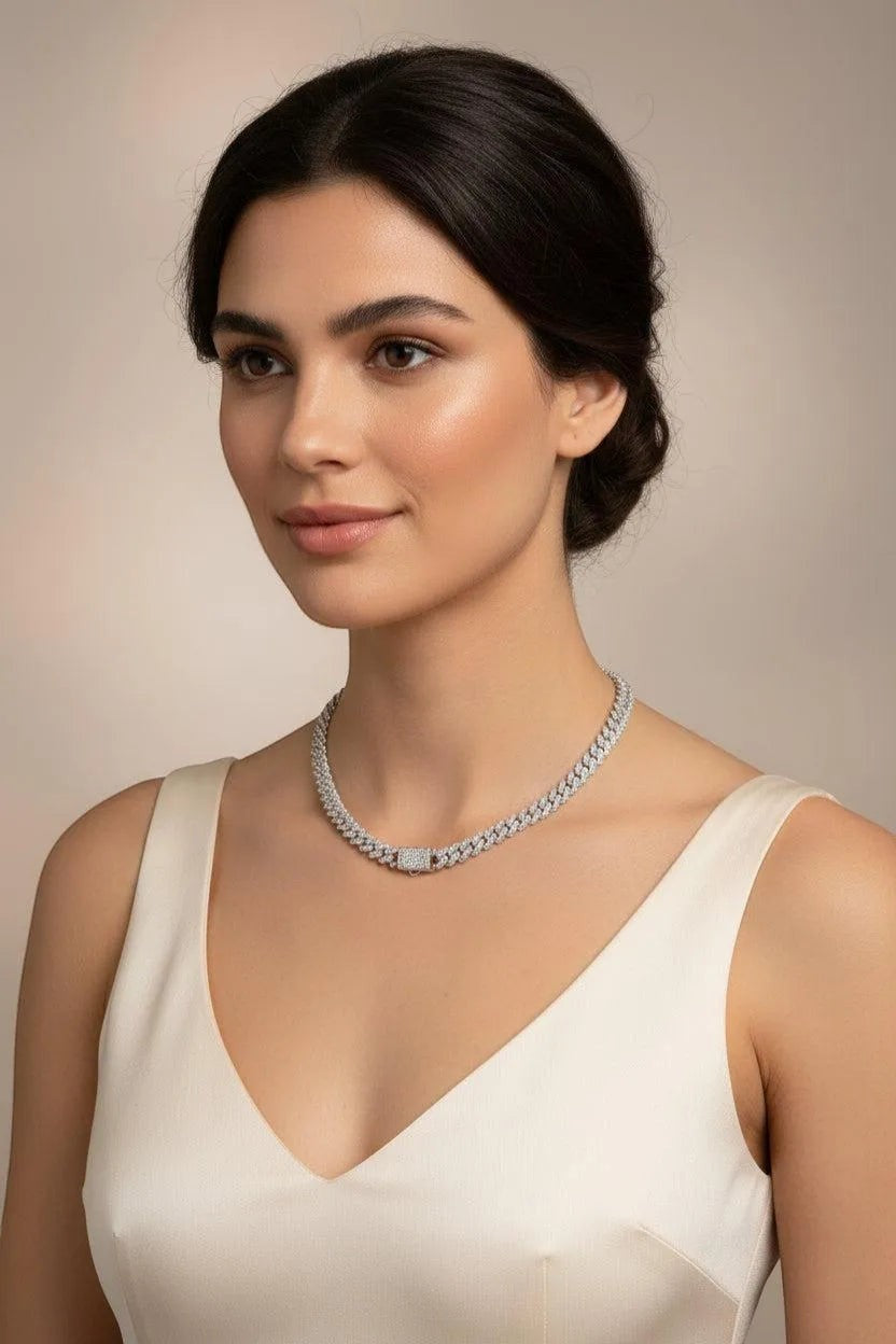 60cm Iced-Out Moissanite Cuban Link Chain S925 Platinum Plated | Perlizia-Perlizia