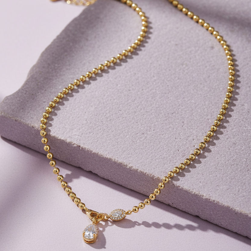 6x9mm Pear-Cut Moissanite Necklace 18K Gold Plated S925 "Twilight Orchid" | Perlizia