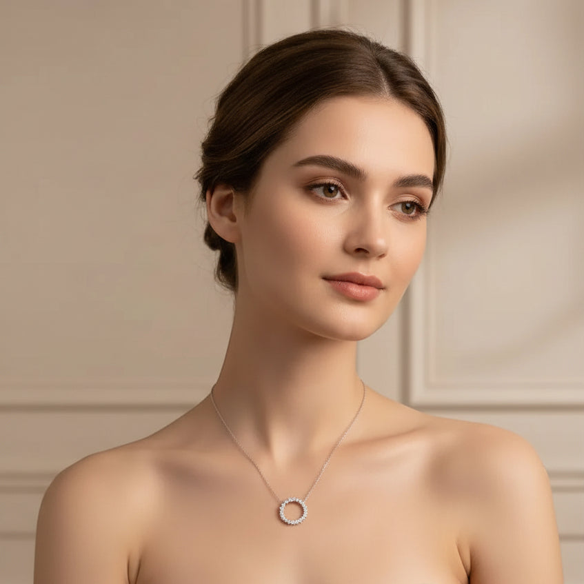 Moissanite Circle of Life Pendant Necklace S925 Platinum Plated "Eternal Bloom" | Perlizia-Jewelry-Perlizia