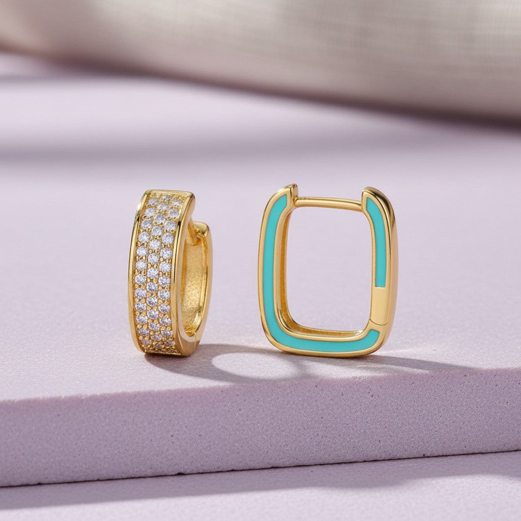 Moissanite Colorful Enamel Hoop Earrings 18K Gold Plated S925 "Colorful Love" | Perlizia