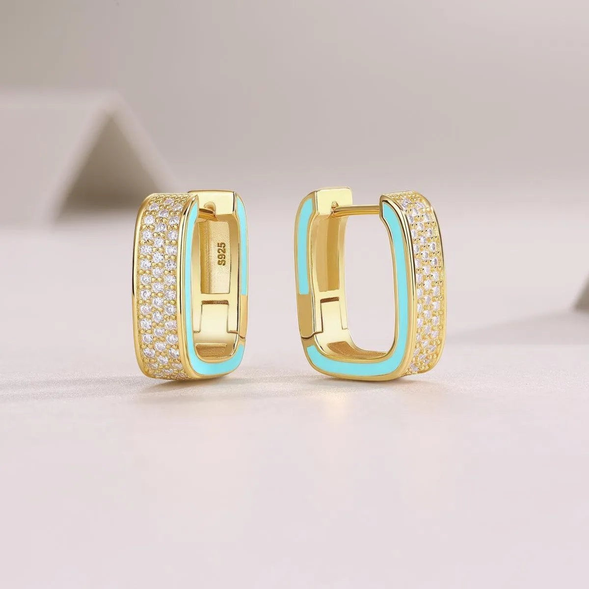 Moissanite Colorful Enamel Hoop Earrings 18K Gold Plated S925 "Colorful Love" | Perlizia-Jewelry-Perlizia