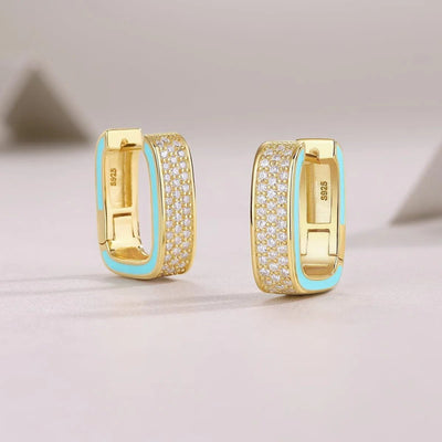 Moissanite Colorful Enamel Hoop Earrings 18K Gold Plated S925 "Colorful Love" | Perlizia-Jewelry-Perlizia