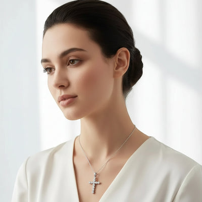 Moissanite Cross Pendant Necklace S925 Platinum Plated | Perlizia-Jewelry-Perlizia