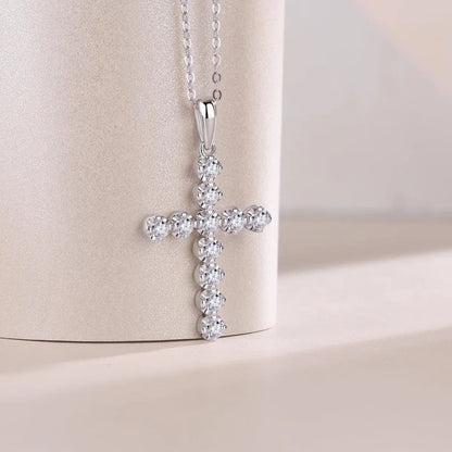 Moissanite Cross Pendant Necklace S925 Platinum Plated | Perlizia-Jewelry-Perlizia