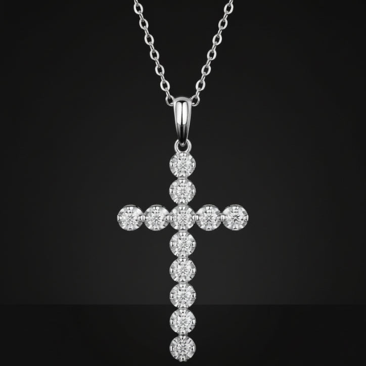 Moissanite Cross Pendant Necklace S925 Platinum Plated | Perlizia-Jewelry-Perlizia