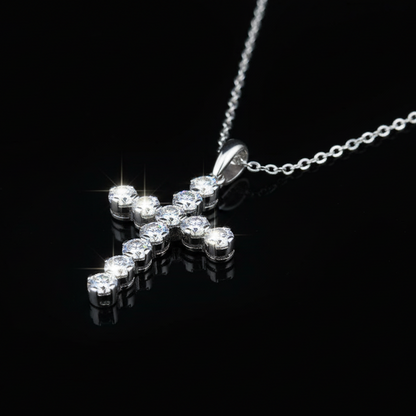 Moissanite Cross Pendant Necklace S925 Platinum Plated | Perlizia