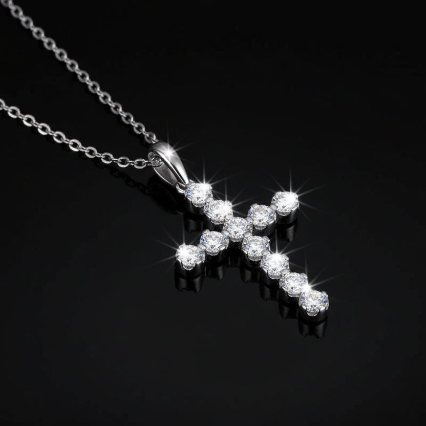 Moissanite Cross Pendant Necklace S925 Platinum Plated | Perlizia-Jewelry-Perlizia
