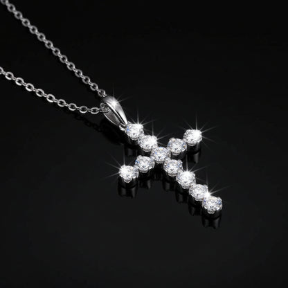 Moissanite Cross Pendant Necklace S925 Platinum Plated | Perlizia-Jewelry-Perlizia