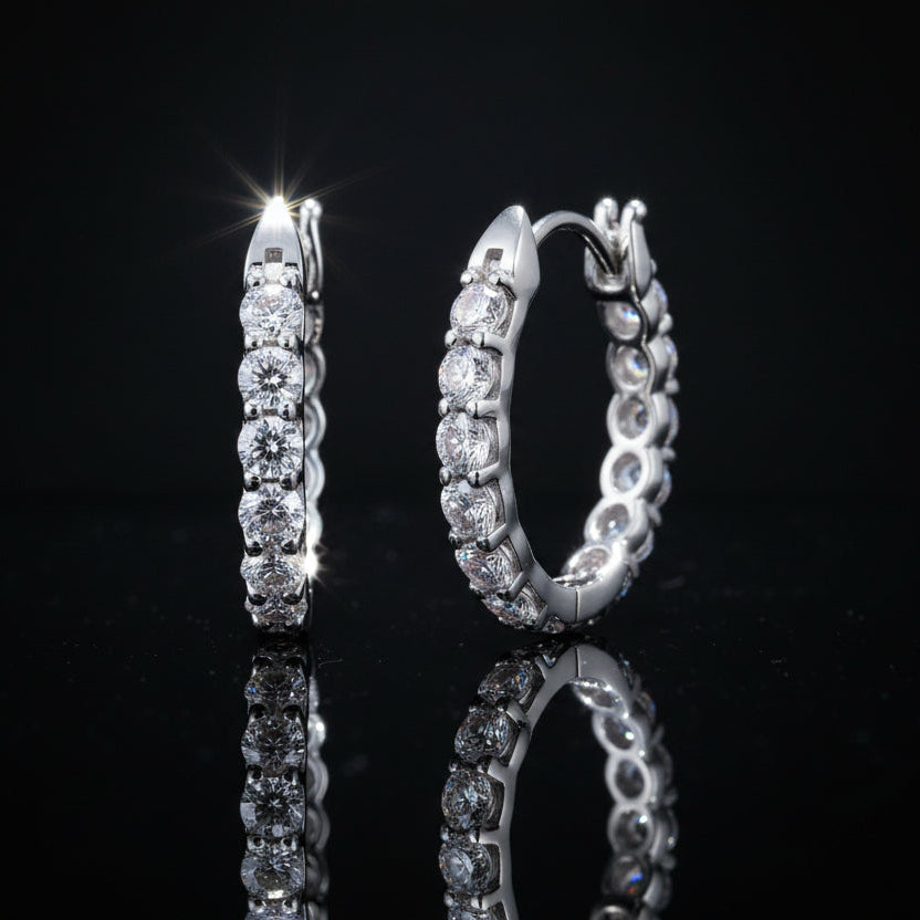 Moissanite Eternity Hoop Earrings S925 Platinum Plated "Stars" | Perlizia-Jewelry-Perlizia