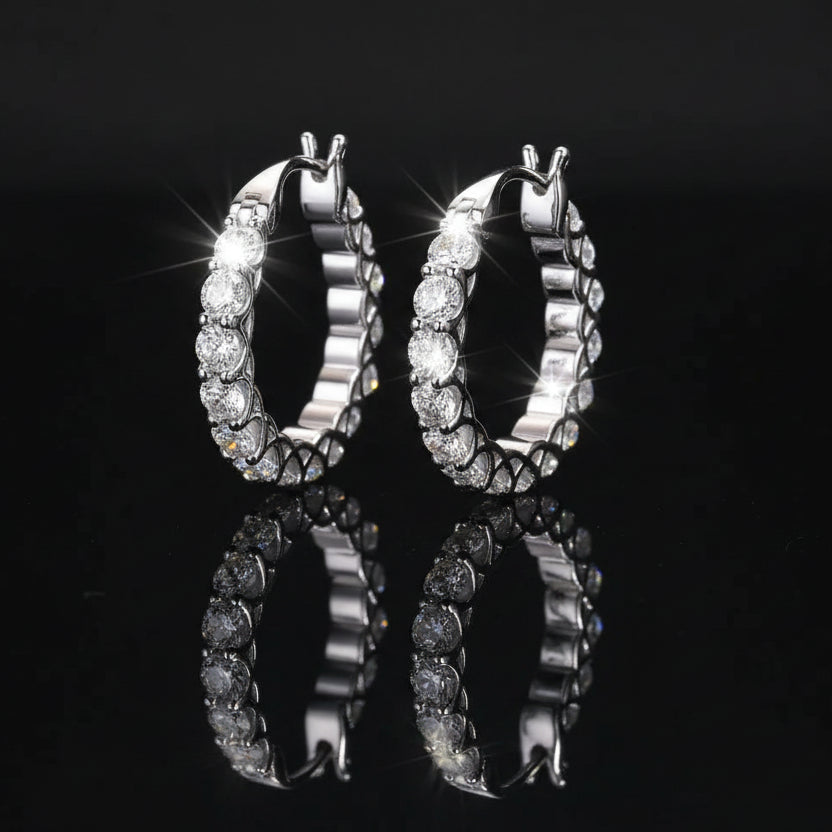 Moissanite Eternity Hoop Earrings S925 Platinum Plated "Stars" | Perlizia-Jewelry-Perlizia