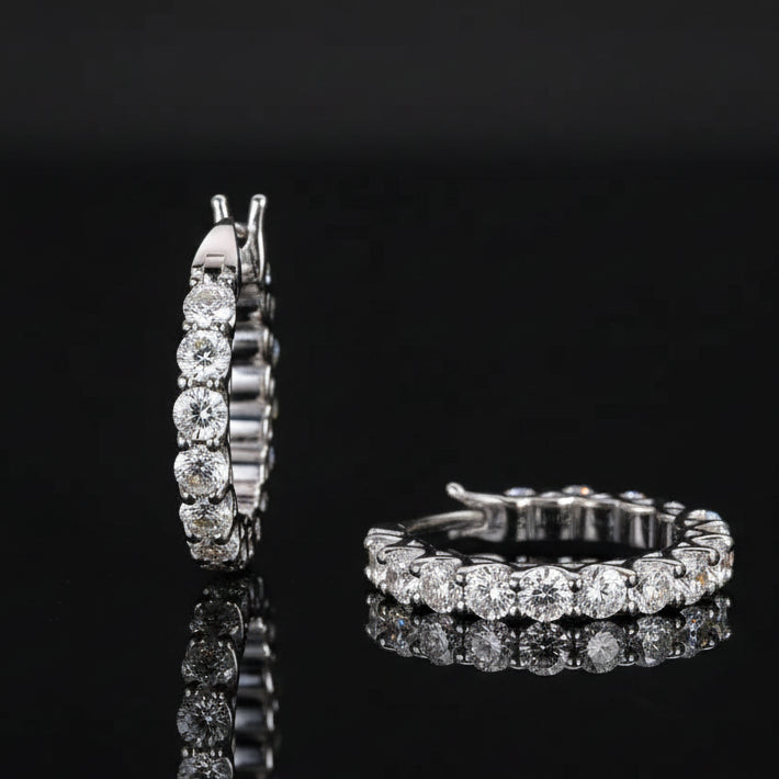Moissanite Eternity Hoop Earrings S925 Platinum Plated "Stars" | Perlizia-Jewelry-Perlizia