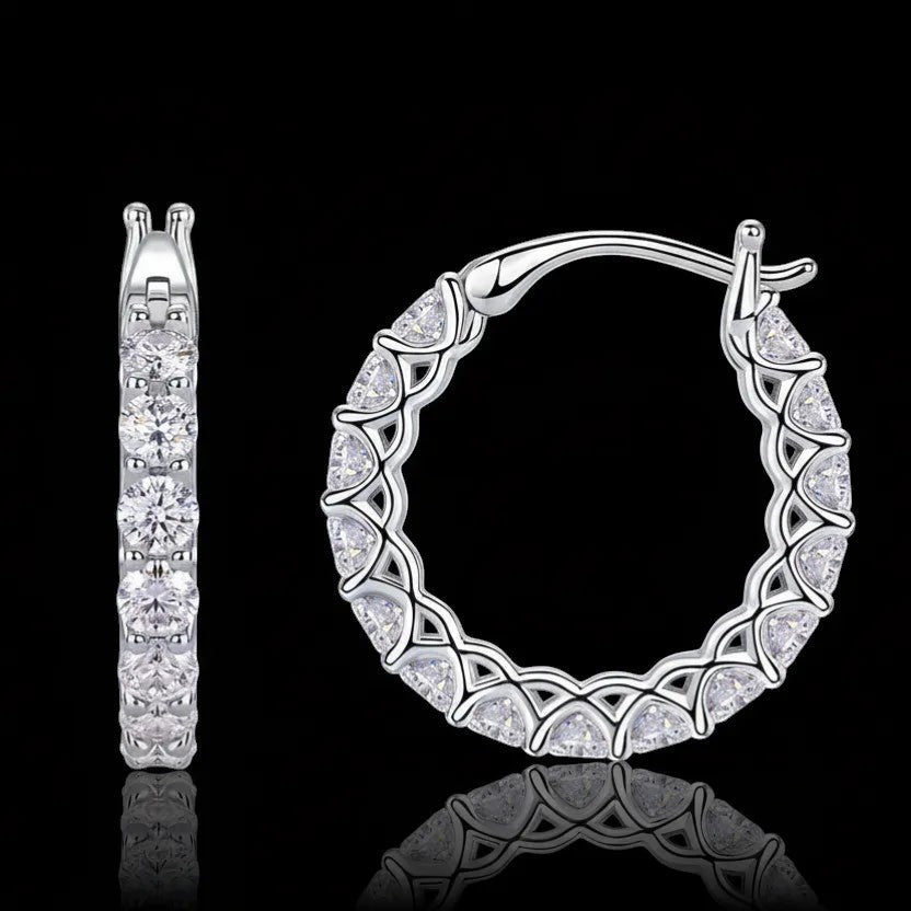 Moissanite Eternity Hoop Earrings S925 Platinum Plated "Stars" | Perlizia-Jewelry-Perlizia
