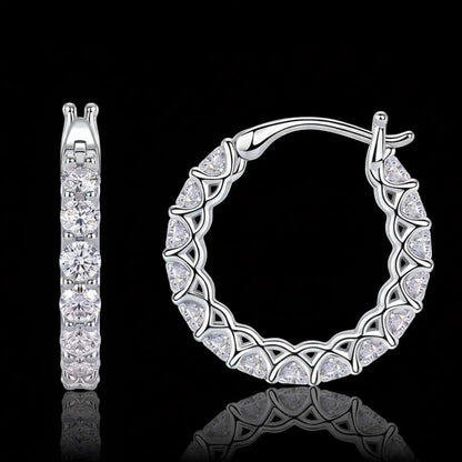 Moissanite Eternity Hoop Earrings S925 Platinum Plated "Stars" | Perlizia-Jewelry-Perlizia