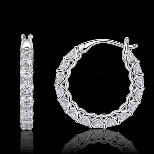 Moissanite Eternity Hoop Earrings S925 Platinum Plated "Stars" | Perlizia-Jewelry-Perlizia