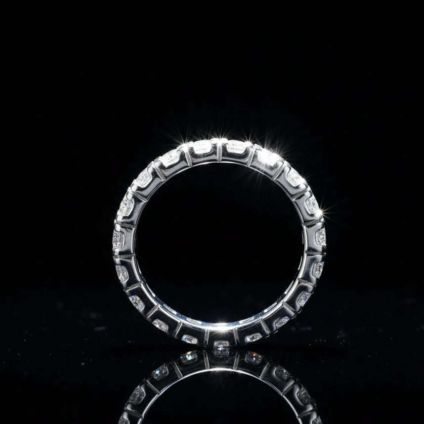 Moissanite Eternity Wedding Band S925 Platinum Plated "Van Gogh Starry Sky" | Perlizia-Jewelry-Perlizia