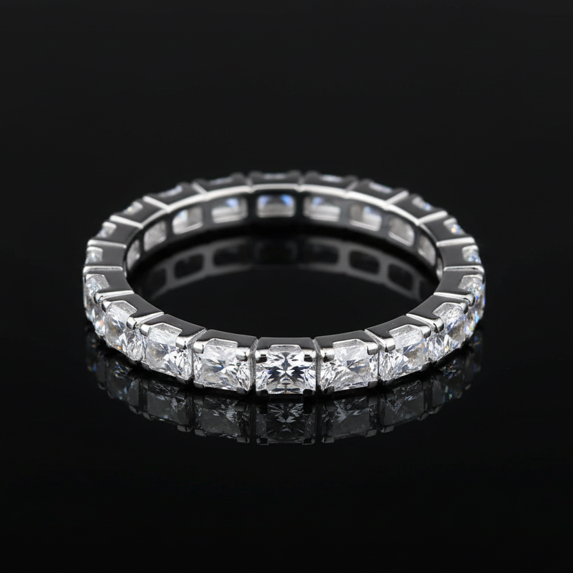 Moissanite Eternity Wedding Band S925 Platinum Plated "Van Gogh Starry Sky" | Perlizia
