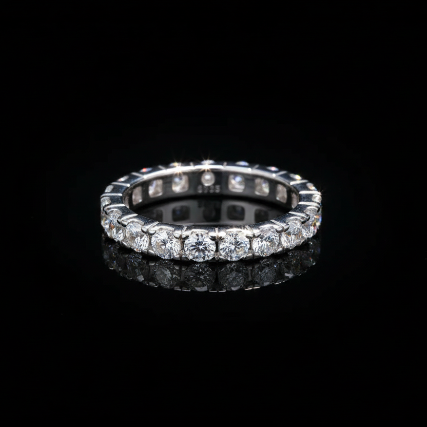 Moissanite Eternity Wedding Band S925 Platinum Plated "Van Gogh Starry Sky" | Perlizia