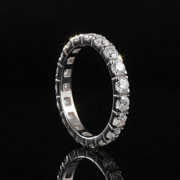 Moissanite Eternity Wedding Band S925 Platinum Plated "Van Gogh Starry Sky" | Perlizia