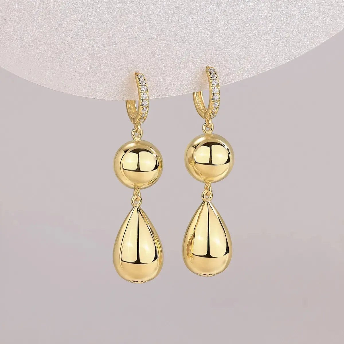 Moissanite Gourd Dangle Hoop Earrings 18K Gold Plated S925 "Golden Gourd" | Perlizia-Perlizia