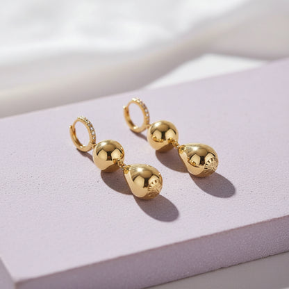 Moissanite Gourd Dangle Hoop Earrings 18K Gold Plated S925 "Golden Gourd" | Perlizia-Perlizia