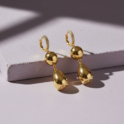Moissanite Gourd Dangle Hoop Earrings 18K Gold Plated S925 "Golden Gourd" | Perlizia-Perlizia