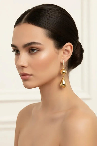 Moissanite Gourd Dangle Hoop Earrings 18K Gold Plated S925 "Golden Gourd" | Perlizia-Perlizia