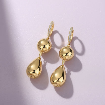 Moissanite Gourd Dangle Hoop Earrings 18K Gold Plated S925 "Golden Gourd" | Perlizia-Perlizia