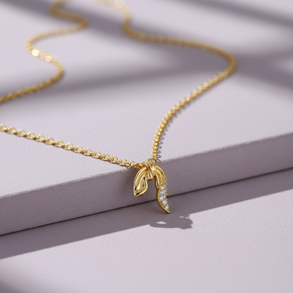 Moissanite Ribbon Knot Pendant Necklace S925 Gold Plated "Silk Radiance" | Perlizia