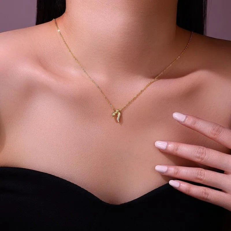 Moissanite Ribbon Knot Pendant Necklace S925 Gold Plated "Silk Radiance" | Perlizia-Jewelry-Perlizia