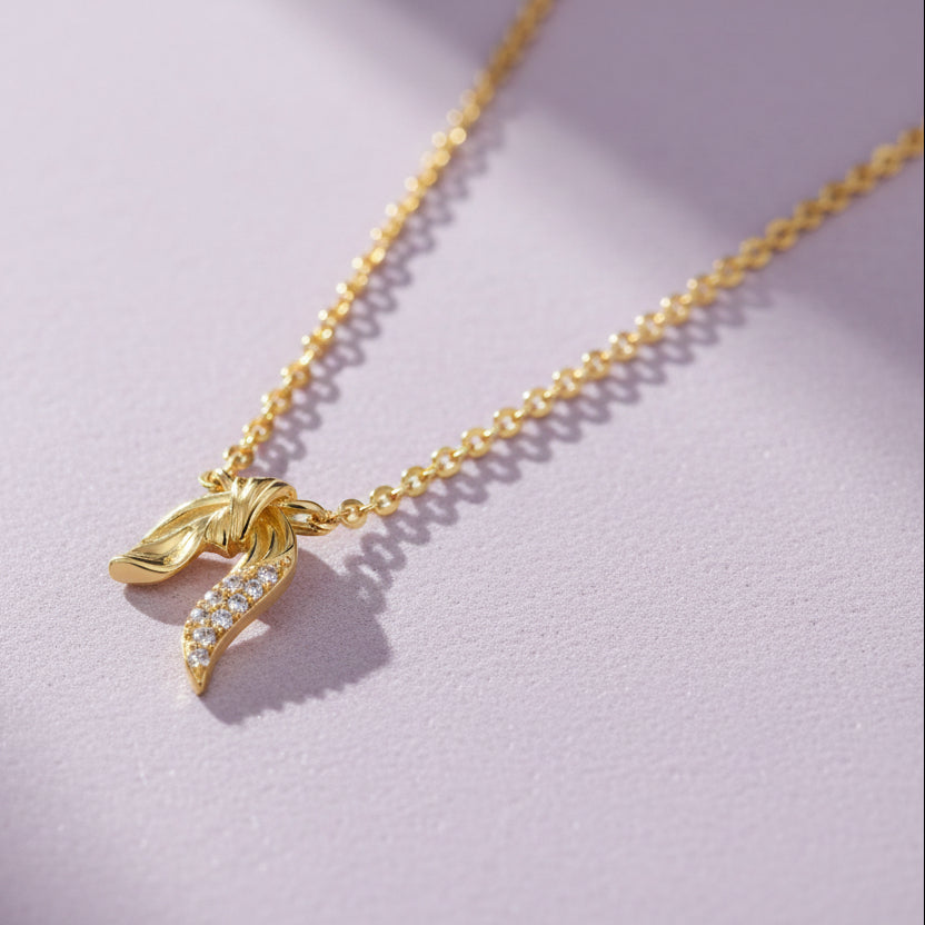Moissanite Ribbon Knot Pendant Necklace S925 Gold Plated "Silk Radiance" | Perlizia-Jewelry-Perlizia