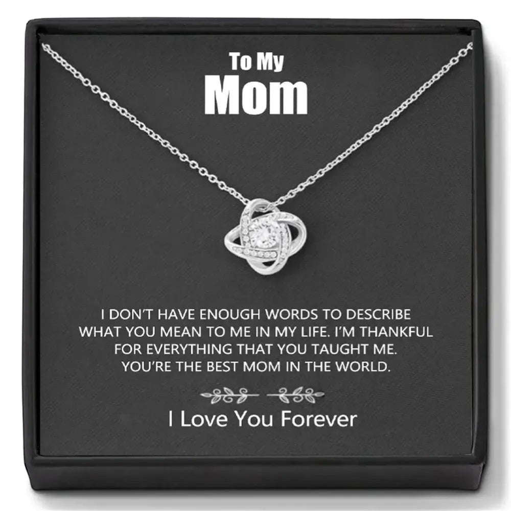 "To My Mom" Love Knot Necklace Gift Set White Gold Plated | Perlizia-Perlizia