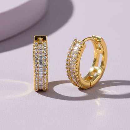 Triple-Row Moissanite Huggie Hoops S925 Platinum Plated "Weaving Light" | Perlizia-Perlizia