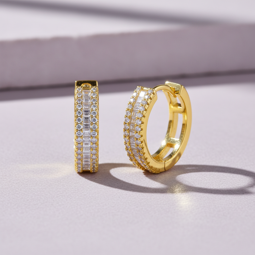 Triple-Row Moissanite Huggie Hoops S925 Platinum Plated "Weaving Light" | Perlizia