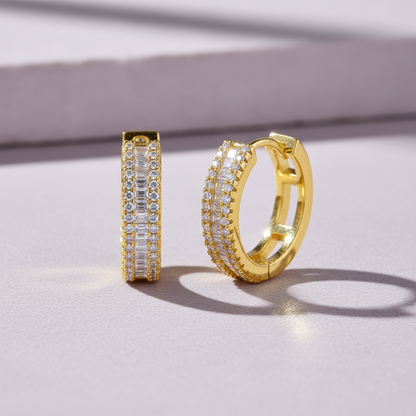 Triple-Row Moissanite Huggie Hoops S925 Platinum Plated "Weaving Light" | Perlizia